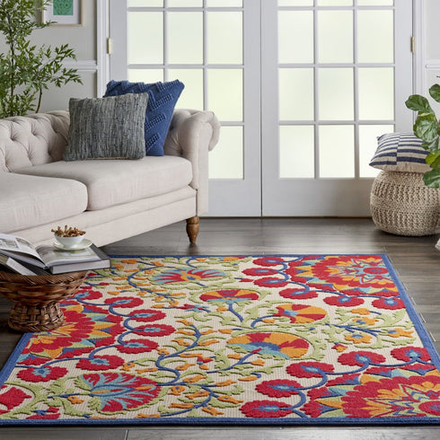 Red and Multicolor Indoor Outdoor Runner Rug